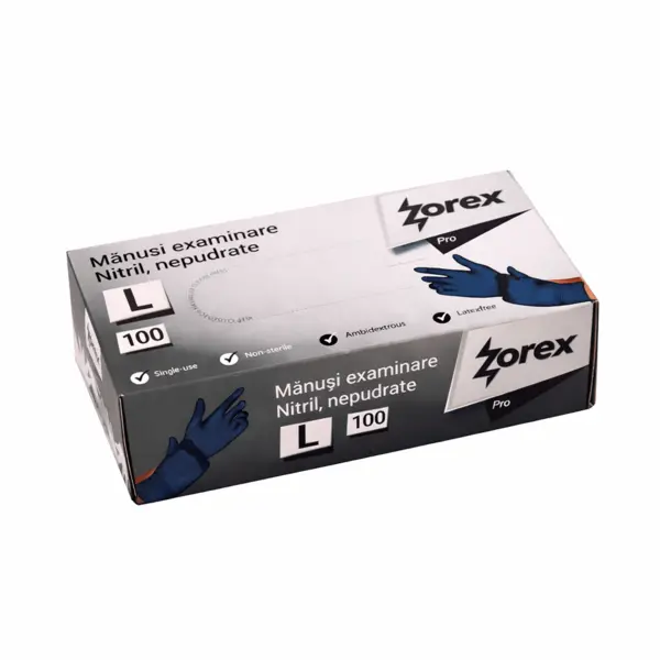 Manusi unica folosinta protectie chimica nitril nepudrat 100 buc Zorex diverse marimi Manusi unica folosinta protectie chimica nitril nepudrat 100 buc Zorex diverse marimi L
