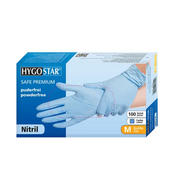Manusi unica folosinta SAFE PREMIUM - nitril fara pudra - 24 cm - marime L albastru - 100 buc
