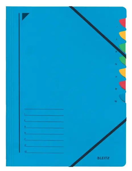 Mapa carton A4 cu elastic si 7 separatoare albastru Leitz Fashion Mapa carton A4 cu elastic si 7 separatoare albastru Leitz Fashion