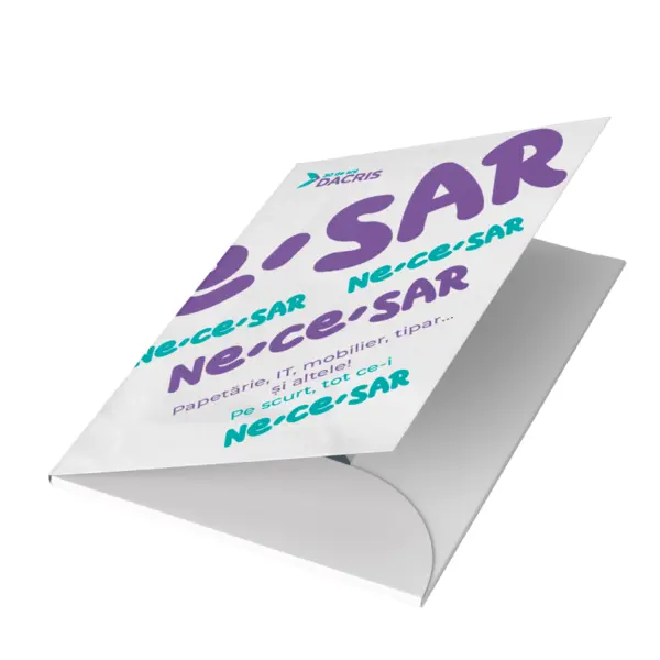 Mapa plastifiată față – format închis 218 × 307 mm, carton DCM 350 g/mp, tipar policromie Mapa plastifiată față – format închis 218 × 307 mm, carton DCM 350 g/mp, tipar policromie