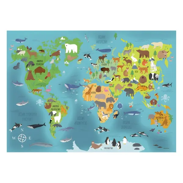 Mapa protectie pentru masa birou cu 2 fete,plastic,model harta animalelor, format A3