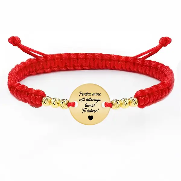 Mara - Bratara personalizata snur impletit 6 bile si banut din argint 925 placat cu aur galben 24 karate