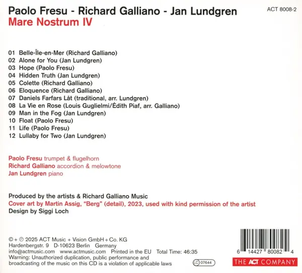 Mare Nostrum IV | Paolo Fresu, Richard Galliano, Jan Lundgren
