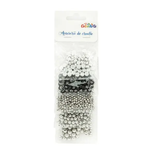 Margele plastic pentru activitati crafts, argintii, 5 dimensiuni, 80 g