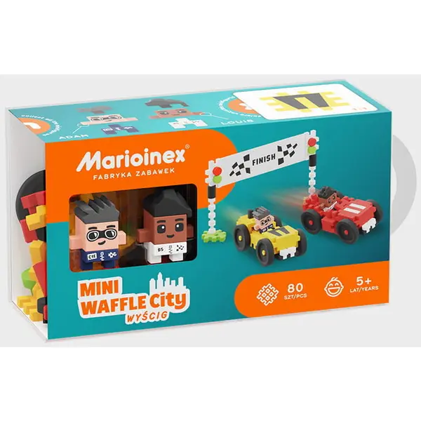 Marioinex Set de construit cu blocuri, Marioinex Mini Waffle City: Cursa de masini, 80 piese