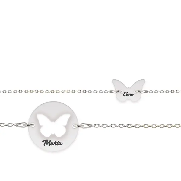 Mariposa - Set bratari personalizat banut si fluturas cu nume din argint 925