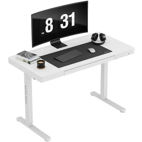 Mark Adler Birou Electric Mark Adler Leader 8.2, inaltime reglabila 72-118 cm, dimensiuni 120 x 60 cm, cu sertar, functie de memorie, USB, Alb