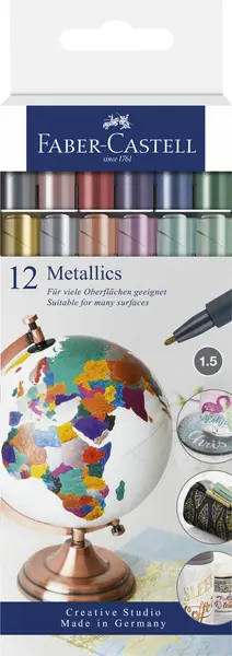 Marker 1.5mm, varf rotund, 12buc/set, Metallics Faber-Castell