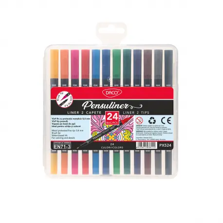 Marker 2 capete (liner + varf pensula), 24buc/set, Pensuliner, Daco