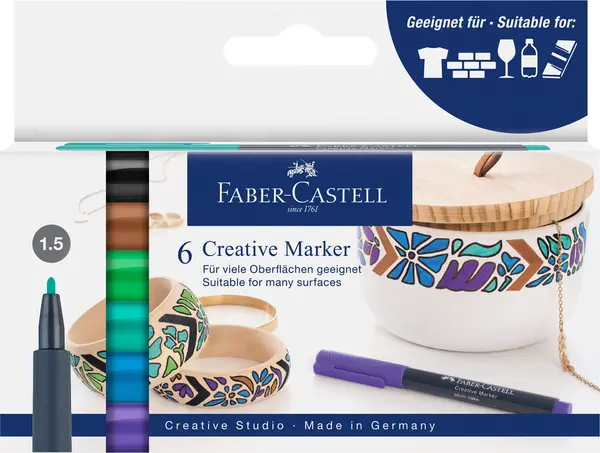 Marker creativ, 6 culori/set, Faber-Castell Forest