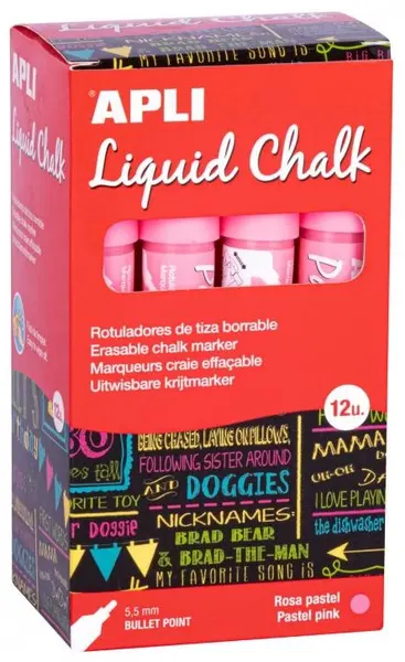 Marker cretă lichida APLI - Varf rotund, 8 gr., roz pastel