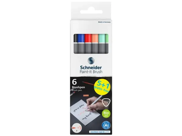 Marker cu varf pensula Paint-It 070 Schneider,cerneala pe baza de apa, varf tip F, 6 culori set