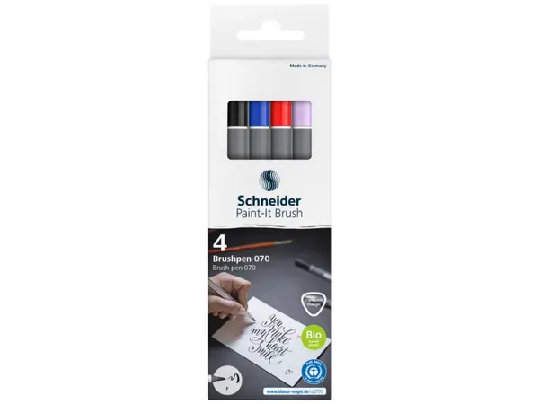 Marker cu varf pensula Paint-It 070 Schneider,cerneala pe baza de apa, varf tip F, 4 culori set