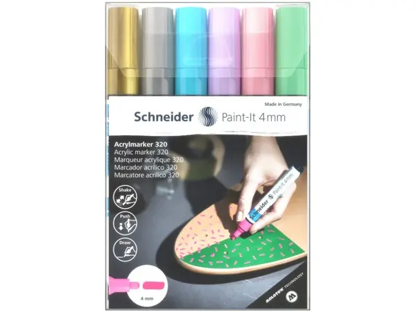 Marker cu vopsea acrilica,culori pastelate,varf rotund, Paint-It 320 4 mm, 6 bucati set
