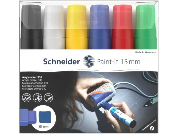 Marker cu vopsea acrilica,varf lat,Paint-It 330 15 mm, 6 culori set