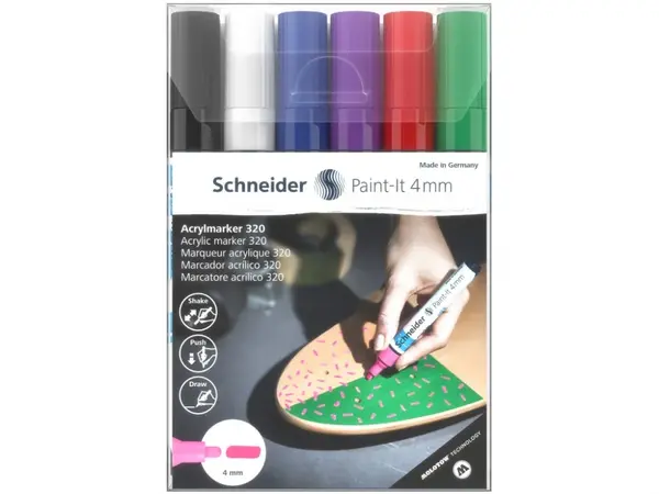 Marker cu vopsea acrilica, varf rotund,Paint-It 320 4 mm, 6 culori set
