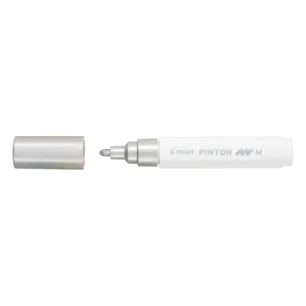 Marker cu vopsea Pilot Pintor Metalic M culori metalizate 1.4 mm varf rotund Marker cu vopsea Pilot Pintor Metalic M culori metalizate 1.4 mm varf rotund argintiu