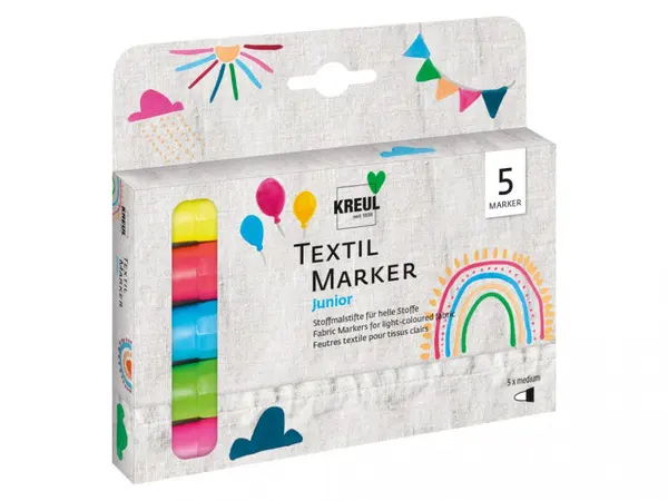 Marker pentru textile Junior , varf mediu, 5 bucati set, +6 ani