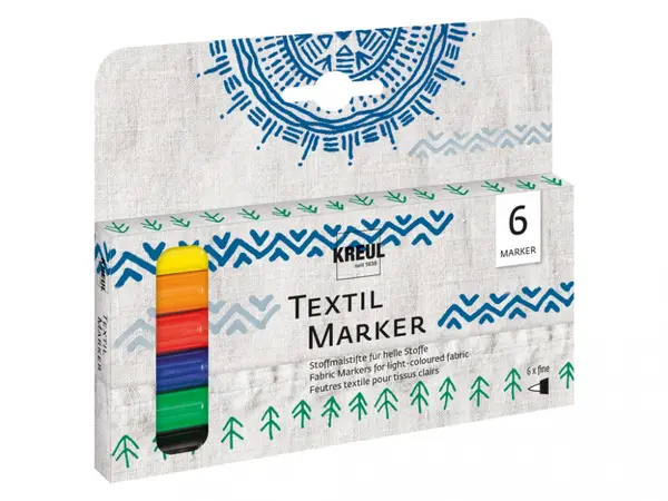 Marker pentru textile, varf fin, 6 bucati set