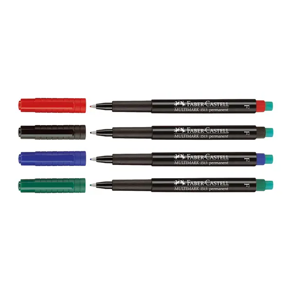 Marker permanent 0.6mm, 4culori/set, varf subtire F, Faber-Castell Multimark