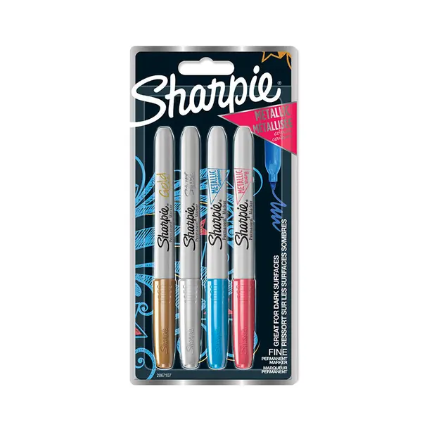 Marker permanent 0.9mm varf rotund, 4culori/set, Sharpie Metallic