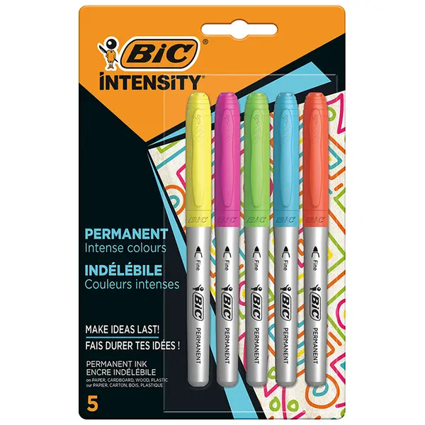 Marker permanent 1.7mm, 5culori/set, varf rotund, Bic Marking 2000