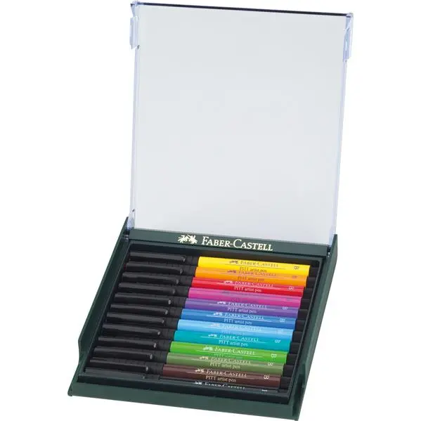 Marker permanent, 12culori/set, varf subtire, Pitt Artist Pen Nuante Basic, Faber-Castell