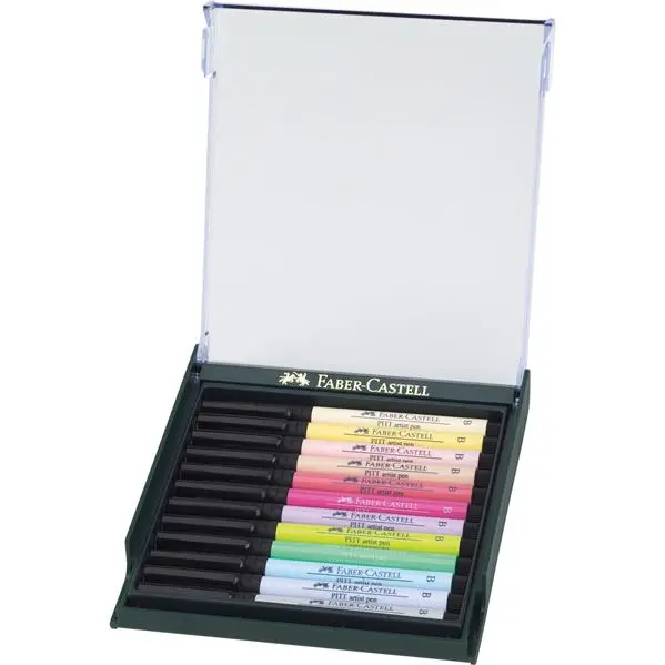 Marker permanent, 12culori/set, varf subtire, Pitt Artist Pen Nuante Pastel, Faber-Castell