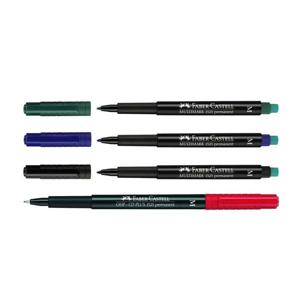 Marker permanent 1mm, 4culori/set, varf subtire M, Faber-Castell Multimark