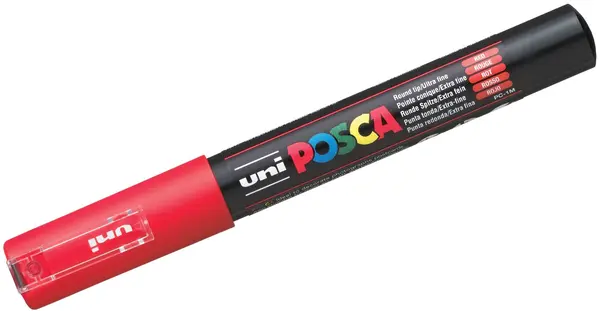 Marker permanent cu varf rotund Uni Posca - PC-1M, 1,0 mm, rosu