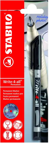 Marker permanent Stabilo - Write-4-all, F, 0.7 mm, negru