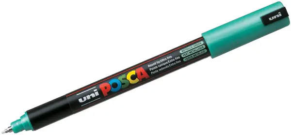 Marker permanent ultra fin Uni Posca - PC-1MR, 0,7 mm, verde metalizat