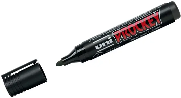 Marker permanent Uni Prockey - PM-122, varf rotund, pe baza de apa, negru