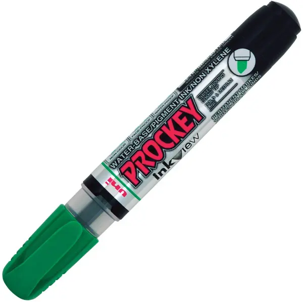 Marker permanent Uni Prockey - PM-225F, pe baza de apa, 1,4-2,0 mm si 3,7 mm, verde