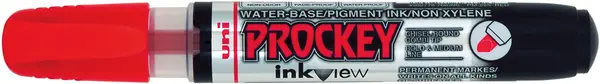 Marker permanent Uni Prockey - PM-225F, pe baza de apa, 1,4-2,0 mm si 3,7 mm, rosu