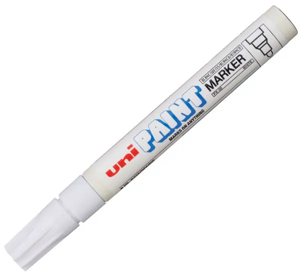 Marker permanent Uniball pe bază de ulei – alb