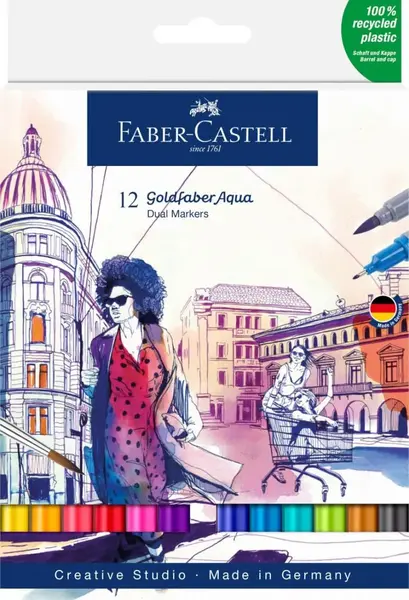 Marker solubil 2 capete 12 buc/set gold Faber-Castell Marker solubil 2 capete 12 buc/set gold Faber-Castell