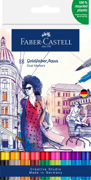 Marker solubil 2 capete gold 18 buc/set Faber-Castell Marker solubil 2 capete gold 18 buc/set Faber-Castell