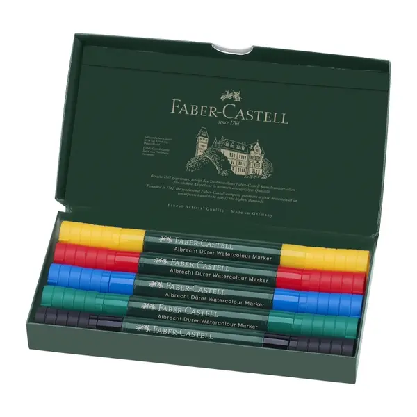 Marker solubil, 5buc/set, varf subtire + varf pensula, A.Durer, Faber-Castell