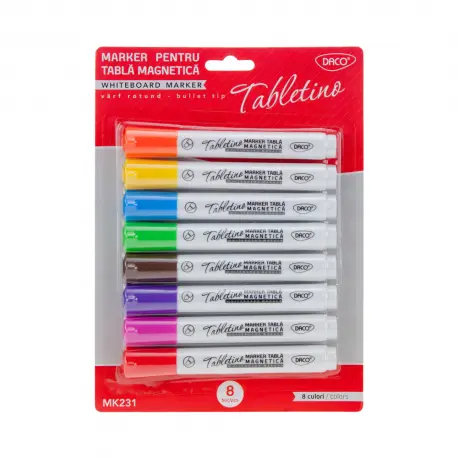 Marker whiteboard 3mm, varf rotund, 8culori/set, Daco