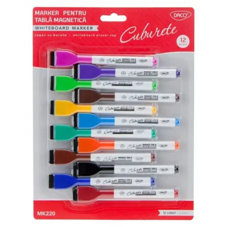 Marker whiteboard, varf rotund, 12culori/set, Daco