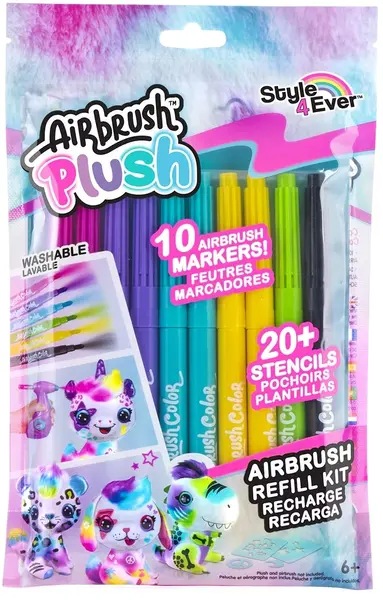 Markere cu aerograf Canal Toys - Airbrush Plush, 10 număr, cu șabloane