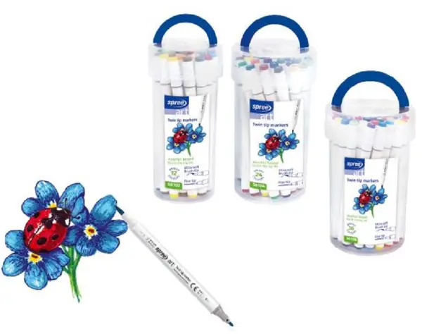 Markere cu doua varfuri Spree - Art Soft Brush, 12 culori