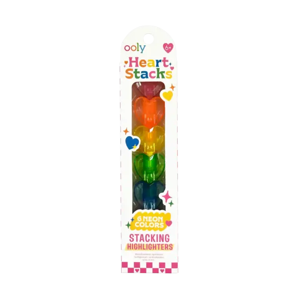 Markere intercalabile Inimioare - set 6 culori neon - Heart