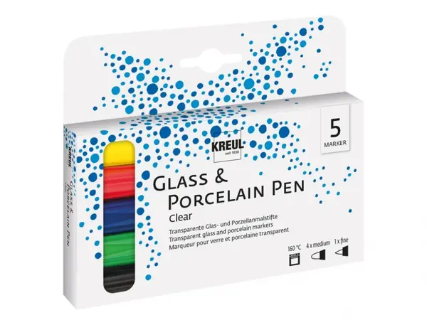 Markere pentru sticla si portelan cu varf mediu Clear Kreul, 4 culori set