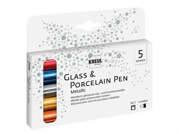 Markere pentru sticla si portelanvarf rotund, Metallic Fine, 5 buc set