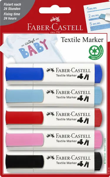 Markere pentru textile, 5culori/set, Faber-Castell