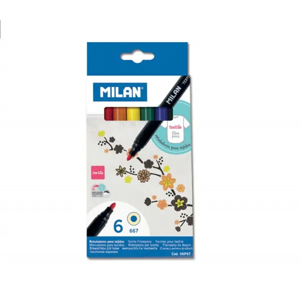 Markere pentru textile, 6 culori, pentru textile, Milan