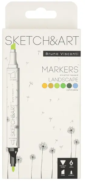 Markere permanente cu două capete Bruno Visconti Sketch&Art - Pădure, 6 culori