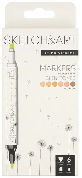 Markere permanente cu două capete Bruno Visconti Sketch&Art - Portret, 6 culori